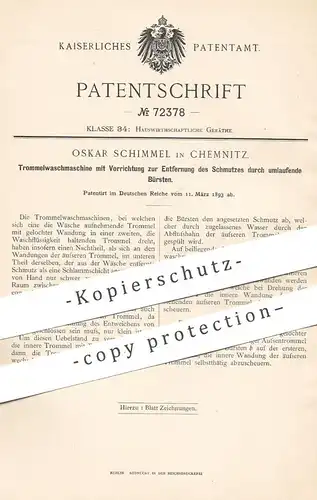 original Patent - Oskar Schimmel , Chemnitz , 1893 , Trommelwaschmaschine | Trommel - Waschmaschine | Wäscherei , Wäsche