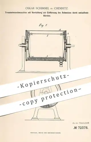 original Patent - Oskar Schimmel , Chemnitz , 1893 , Trommelwaschmaschine | Trommel - Waschmaschine | Wäscherei , Wäsche