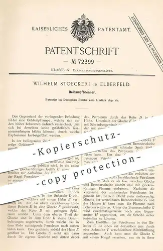 original Patent - Wilhelm Stoecker I , Elberfeld , 1892 , Öldampfbrenner | Öl - Brenner | Petroleumlampe , Öllampe