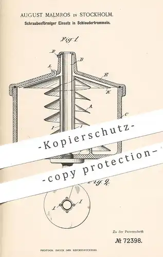 original Patent - August Malmros , Stockholm , Schweden , 1892 , Einsatz in Schleudertrommel | Schleuder | Zentrifuge !