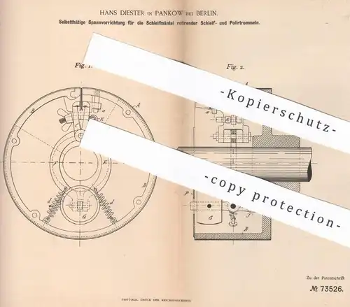 original Patent - Hans Diester , Berlin / Pankow 1893 | Spannvorrichtung f. Schleifmaschine , Poliermaschine | Schleifen