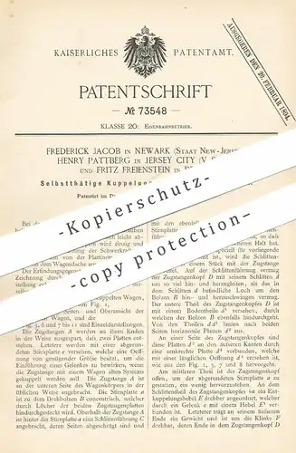 original Patent - Fred. Jacob , New York | Henry Pattberg , New Jersey | Fritz Freienstein , Berlin | Eisenbahn Kupplung