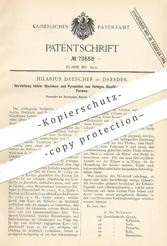 original Patent - Hilarius Drescher , Dresden  1893 , Herst. von farbigem Hohlglas | Glas , Glasbläser , Gläser , Gießen