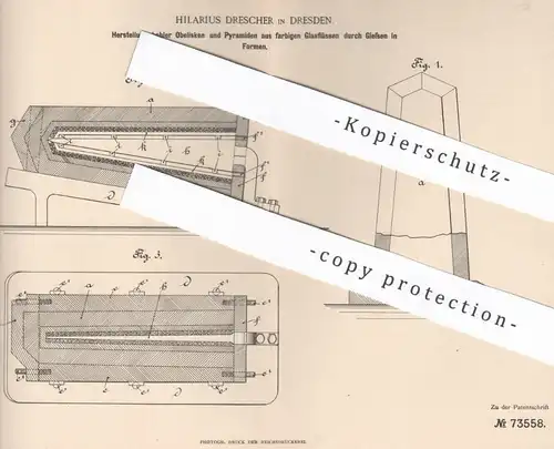 original Patent - Hilarius Drescher , Dresden  1893 , Herst. von farbigem Hohlglas | Glas , Glasbläser , Gläser , Gießen