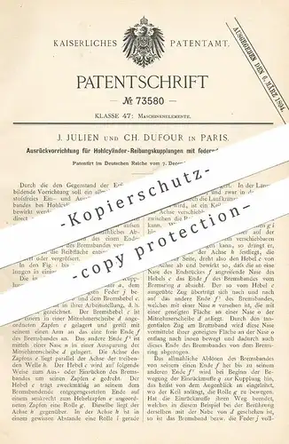 original Patent - J. Julien & Ch. Dufour , Paris , Frankreich , 1892 , Ausrücker für Hohlzylinder - Kupplung | Eisenbahn