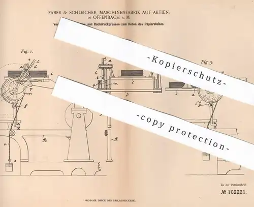 original Patent - Faber & Schleicher Maschinenfabrik auf Aktien, Offenbach / Main , 1898 , Buchdruck - Presse | Druck !!