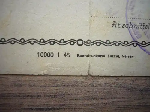 Räumungsausweis - 1945 , Palschau / Palczewo b. Danzig , Vertreibung , Flucht nach Hechingen Hohenzollern , Neisse !!!