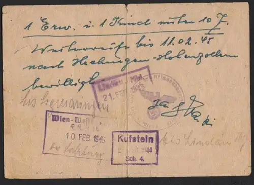 Räumungsausweis - 1945 , Palschau / Palczewo b. Danzig , Vertreibung , Flucht nach Hechingen Hohenzollern , Neisse !!!