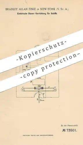 original Patent - Bradley Allan Fiske , New York , USA , 1891 , Elektrische Steuerung für Schiffe | Schiff | Wheatstone