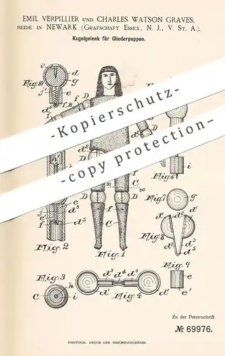 original Patent - Emil Verpillier , Charles Watson Graves , Newark , Essex , New York , USA , 1892 , Gelenk für Puppen