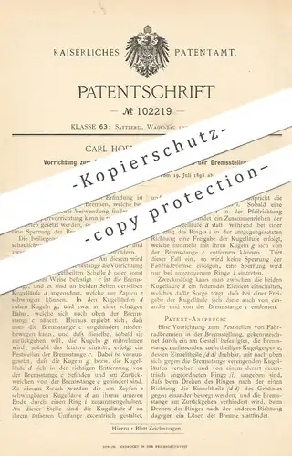 original Patent - Carl Hofmann , Breslau 1898 , Feststellen von Fahrradbremsen | Fahrrad , Bremse , Bremsen , Fahrräder