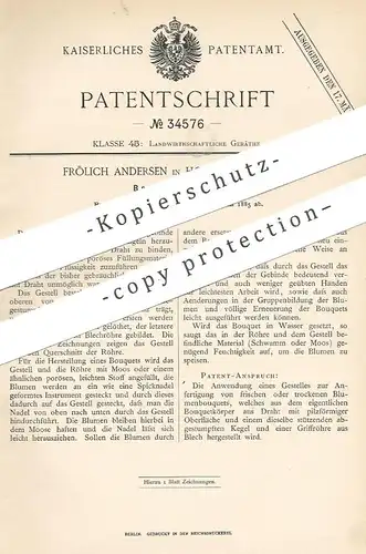 original Patent - Frölich Andersen , Horsens , Dänemark , 1885 , Bouquetgestell | Blumen , Blumenstrauß , Florist !!!