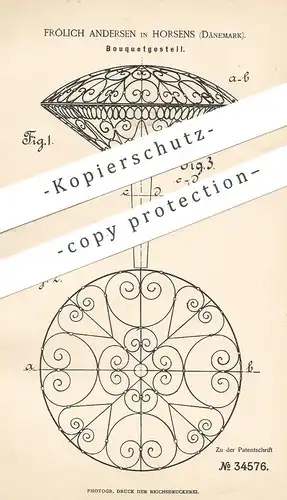 original Patent - Frölich Andersen , Horsens , Dänemark , 1885 , Bouquetgestell | Blumen , Blumenstrauß , Florist !!!