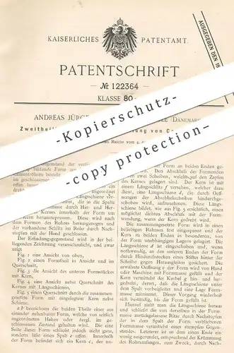 original Patent - Andreas Jürgensen Hansen , Vejle , Dänemark , 1900 , Form zur Herstellung von Zementröhren | Beton !!