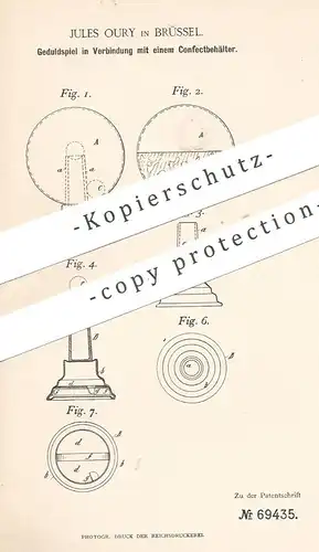 original Patent - Jules Oury , Brüssel , Belgien , 1892 , Geduldsspiel | Spielautomat mit Konfekt | Spiel , Kugelspiel