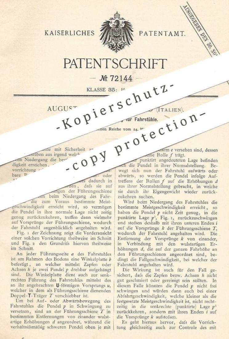 original Patent August Stigler , Mailand , Italien , 1893 , Pendel