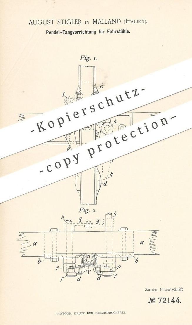 original Patent August Stigler , Mailand , Italien , 1893 , Pendel