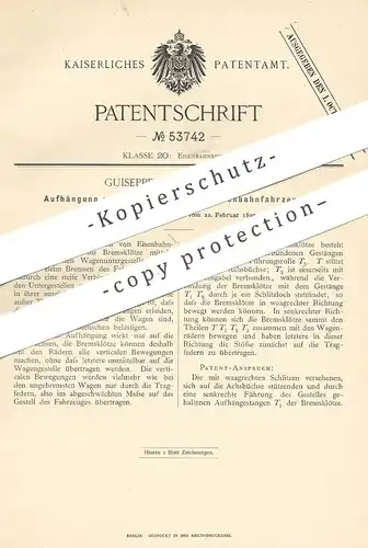 original Patent - Guiseppe Zara , Florenz Italien , 1890 , Aufhängung der Bremsklötze bei Eisenbahnen | Eisenbahn Bremse