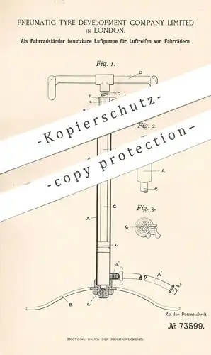 original Patent - Pneumatic Tyre Development Company Ltd. London , England , 1893 , Luftpumpe & Fahrradständer | Fahrrad