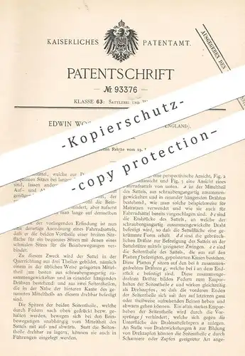 original Patent - Edwin Woods , Warrington , England , 1897 , Fahrradsattel | Fahrrad , Sattel , Sattler , Velociped !!