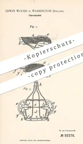 original Patent - Edwin Woods , Warrington , England , 1897 , Fahrradsattel | Fahrrad , Sattel , Sattler , Velociped !!