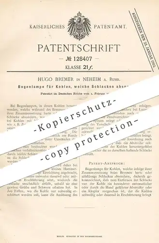 original Patent - Hugo Bremer , Neheim / Ruhr , 1901 , Bogenlampe für Kohlen | Kohle , Briketts , Schlacke !!