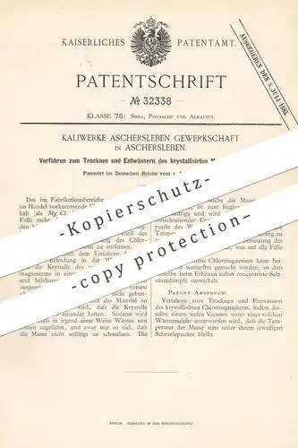 original Patent - Kaliwerke Aschersleben Gewerkschaft 1885 | Trocknen & Entwässern von kristallisiertem Magnesiumchlorid