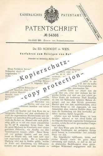 original Patent - Dr. Ed. Schmidt , Wien , Österreich , 1890 , Reinigen von Rohzucker | Zucker , Zuckerfabrik !!