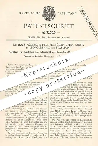 original Patent - Dr. Hans Müller Chem. Fabrik , Leopoldshall / Stassfurt , 1884 , Darstellung von Kaliumsulfat | Chemie