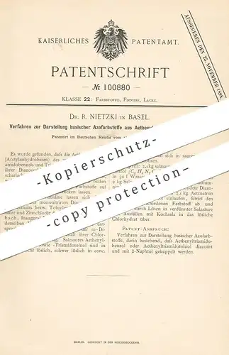 original Patent - Dr. R. Nietzki , Basel , 1897 , Darstellung basischer Azofarbstoffe | Benzol , Farbe , Farben , Lack