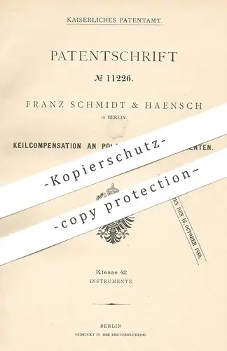 original Patent - Franz Schmidt & Haensch , Berlin , 1880 , Keilkompensation an Polarisationsinstrument | Soleil Ventzke