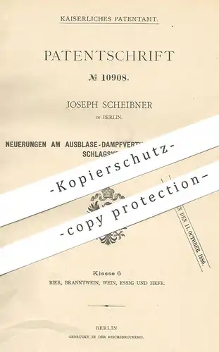 original Patent - Joseph Scheibner , Berlin , 1880 , Ausblase - Ventil für Dämpfer von Henze | Ventile !!