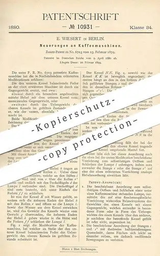 original Patent - E. Wiesert , Berlin 1880 | Kaffeemaschinen , Kaffeemaschine | Kaffee , Kocher , Kessel , Coffee , Café