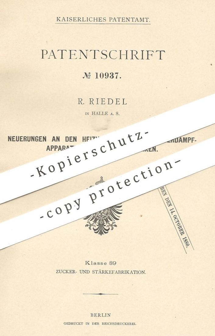 original Patent - R. Riedel , Halle / Saale , 1879 , Heizung an ...