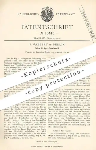 original Patent - G. Gaebert , Berlin , 1880 , Klosetventil | Kloset , Ventil , WC , Spülung , Klempner , Toilette