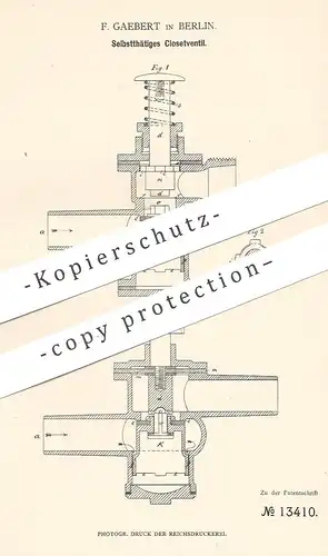 original Patent - G. Gaebert , Berlin , 1880 , Klosetventil | Kloset , Ventil , WC , Spülung , Klempner , Toilette