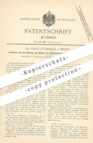 original Patent - Dr. Franz Szymanski , Berlin , 1898 , Spalten von Bananenfaser in spinnbare Faser | Garn , Schneider