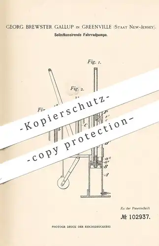 original Patent - Georg Brewster Gallup , Greenville , New Jersey , 1898 , Fahrrad - Luftpumpe | Luft Pumpe | Fahrräder