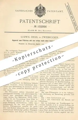 original Patent - Ludwig Diehl , Zweibrücken 1897 , Apparat zum Filtrieren | Filter , Filtern | Bier , Hefe , Zapfanlage