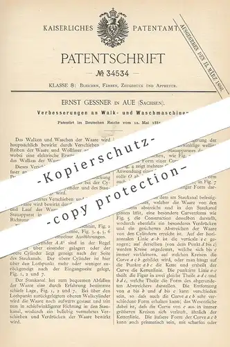 original Patent - Ernst Gessner , Aue / Sachsen  1885 , Walkmaschine , Waschmaschine | Wäsche , Waschmaschinen , Waschen