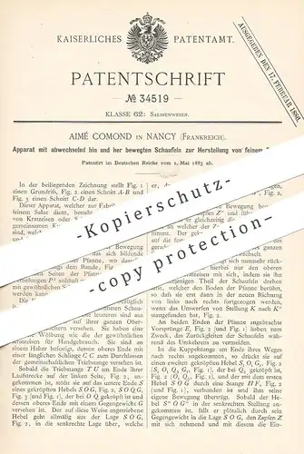 original Patent - Aimé Comond , Nancy , Frankreich , 1885 , Herstellung von Salz | Salze , Saline | Schaufel , Schaufeln