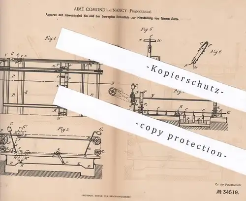 original Patent - Aimé Comond , Nancy , Frankreich , 1885 , Herstellung von Salz | Salze , Saline | Schaufel , Schaufeln