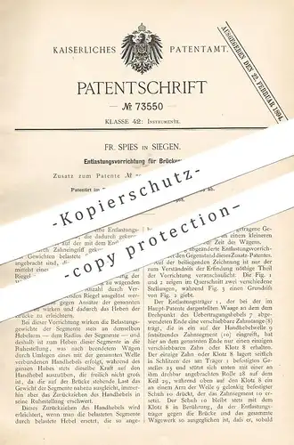 original Patent - Fr. Spies , Siegen , 1893 , Entlastung für Brückenwaagen | Brücke | Waage , Waagen , Wiegen , Gewicht