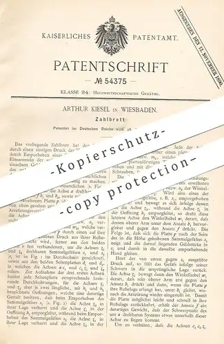 original Patent - Arthur Kiesel , Wiesbaden , 1890 , Zahlbrett | Zahlteller , Münzen , Geld , Münzbrett !!!