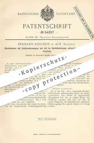 original Patent - Erdmann Kircheis , Aue / Sachsen , 1890 , Blechschere | Schere für Blech , Metall | Schlosser !!