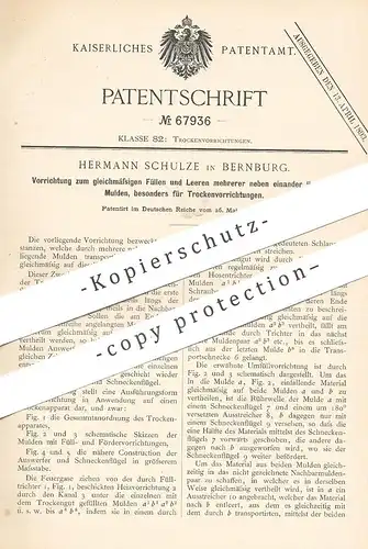 original Patent - Hermann Schulze , Bernburg , 1892 , gleichmäßiges Füllen & Leeren von Mulden | Trockenvorrichtung !!