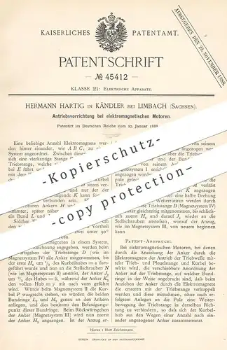 original Patent - Hermann Hartig , Kändler / Limbach , 1888 , Antrieb am elektromagnet. Motor | Motoren , Elektromagnet