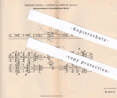 original Patent - Hermann Hartig , Kändler / Limbach , 1888 , Antrieb am elektromagnet. Motor | Motoren , Elektromagnet