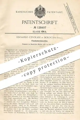 original Patent - Edoardo Cevolani , Bologna , Italien , 1901 , Flaschenkorkmaschine | Flaschen - Korkmaschine | Kork !