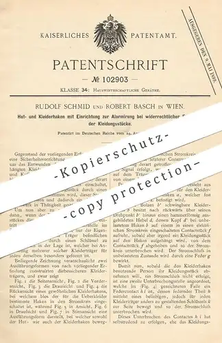 original Patent - Rudolf Schmid , Robert Basch , Wien , Österreich | Kleiderhaken , Garderobenhaken mit Diebstahlschutz